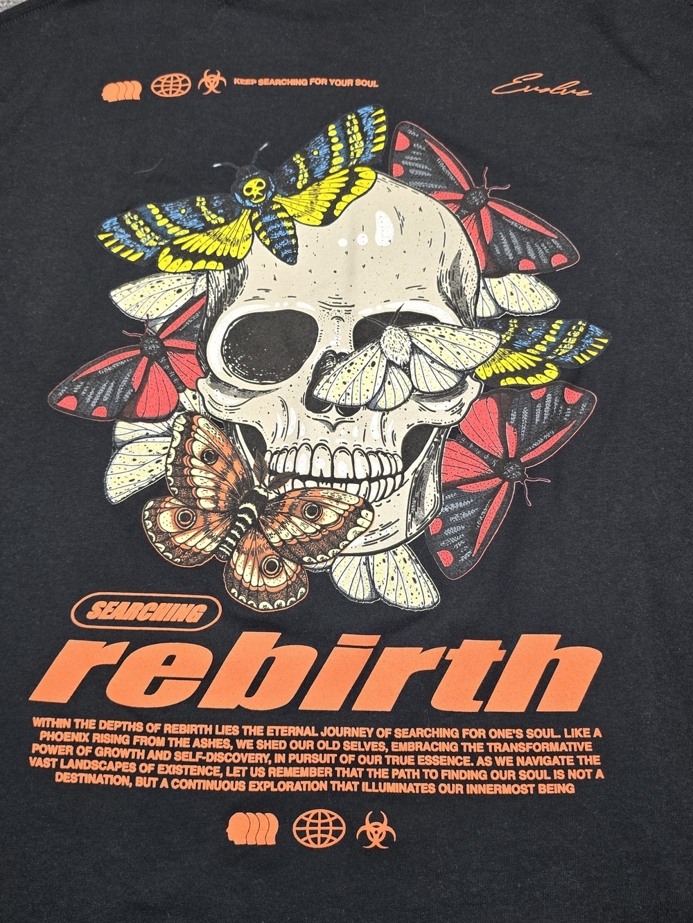 PacSun Skull Moth Graphic T Shirt Mens L Black Rebirth Butterfly Gothic Tee